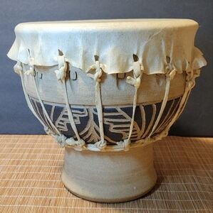 Handmade pottery DJEMBE style  Skin Drum Bongo Artist Made PNW 🎶 One Of A Kind